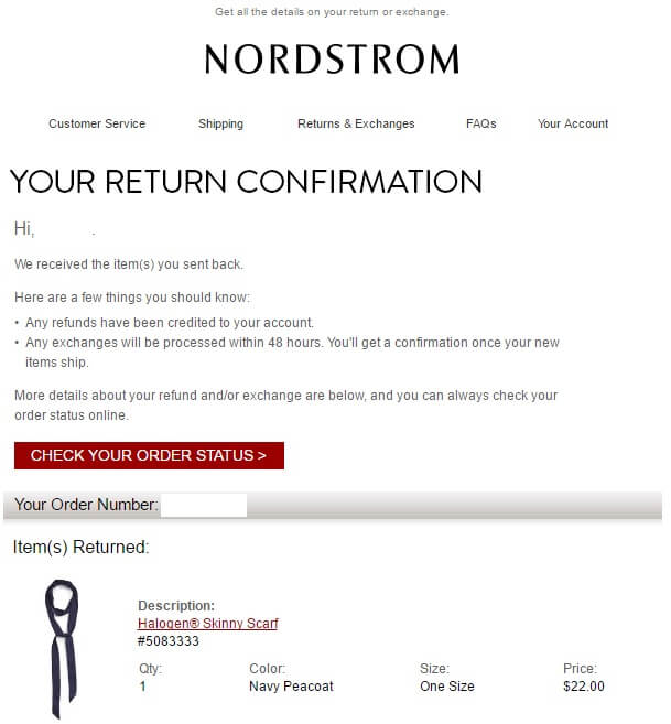 nordmail04 - 海外通販 Nordstrom(ノードストローム) 商品購入したらメールが届いた その内容とは？英文例と翻訳